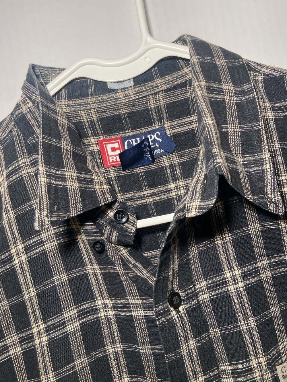 Chaps Ralph Lauren Plaid Button Down Shirt Size L Black White